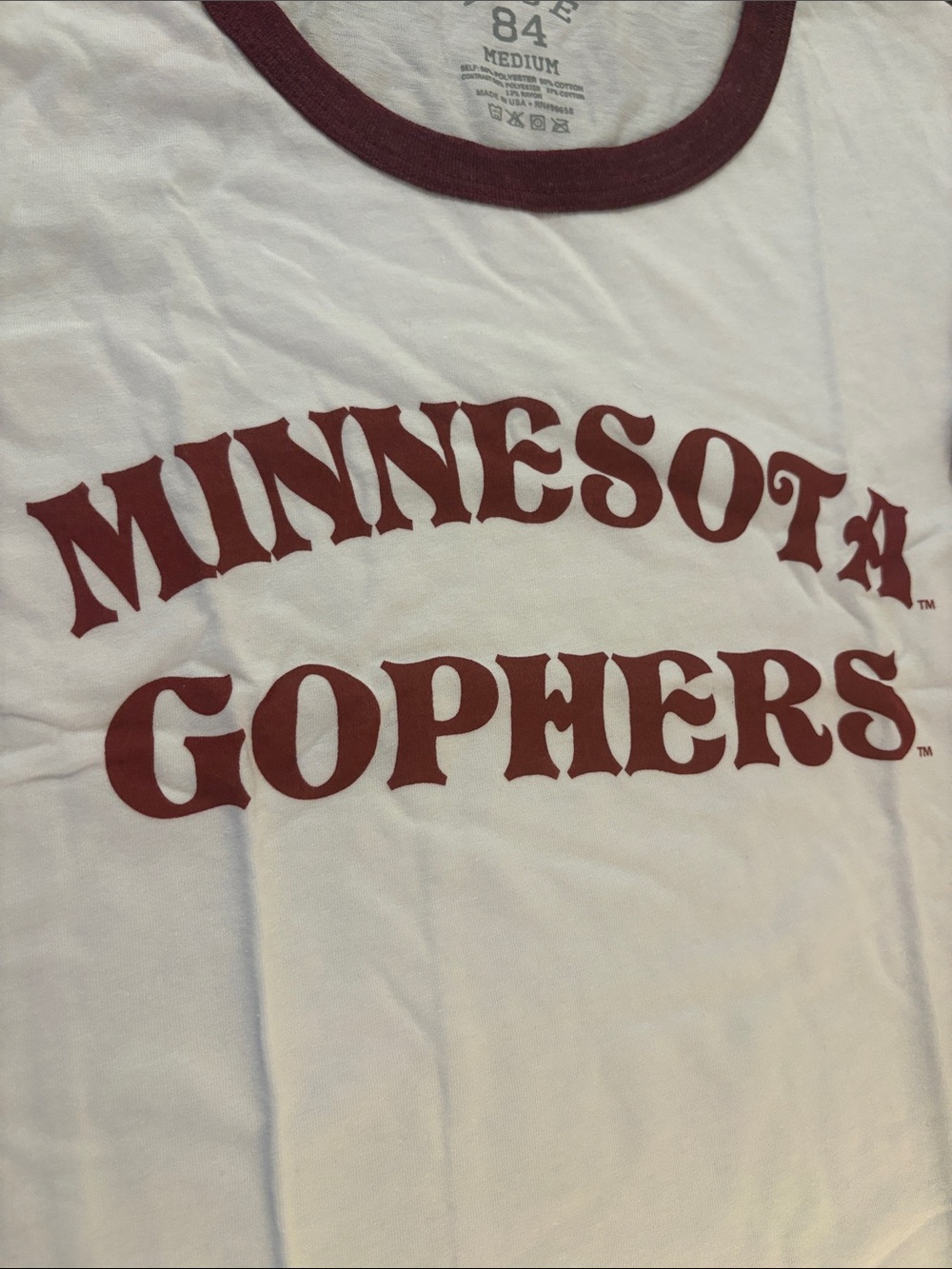 NWT [Blue 84] Minnesota Golden Gophers NCAA Ringer Tee Maroon/White Women’s M - Picture 4 of 9
